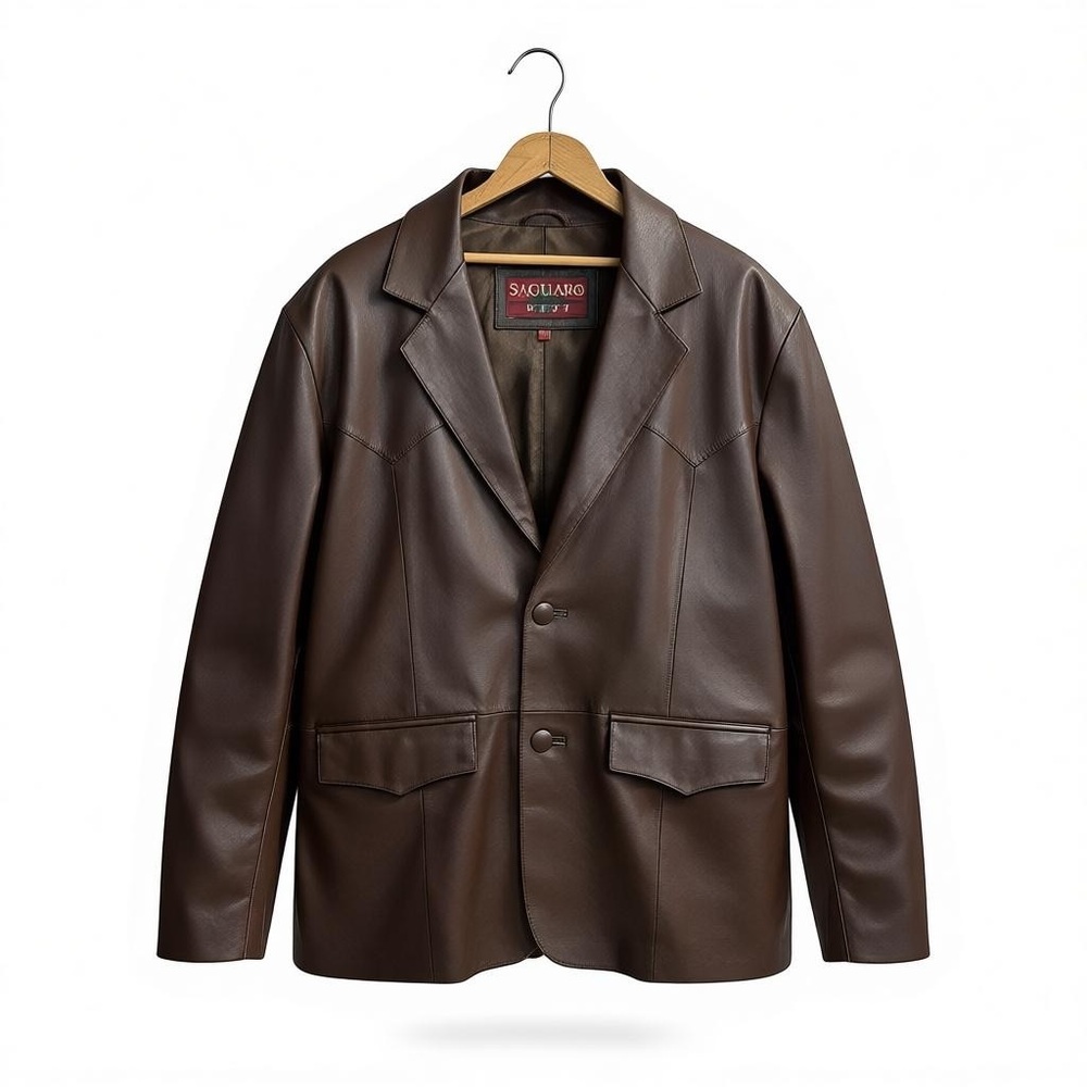 VTG Saguaro West Roper Mens 42R Brown Genuine Leather Western Blazer Sport‎ Coat